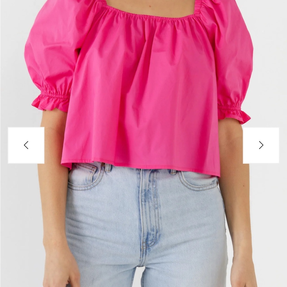 💖 Chic Fuchsia Puff-Sleeve Cotton Blouse – Size M, NWOT 💖